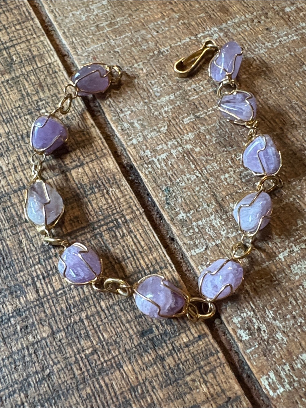 Vintage Lavender Amethyst Polished Stone Link Bracelet
